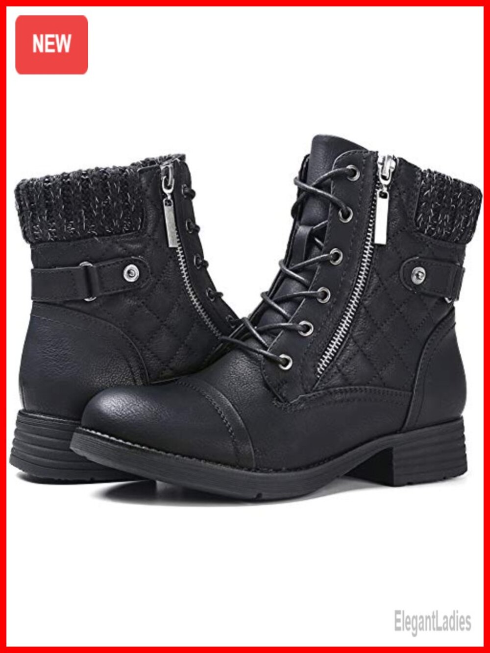 STQ Women's Vegan Faux Leather Combat Ankle Boots Lace Up Zip Winter Booties